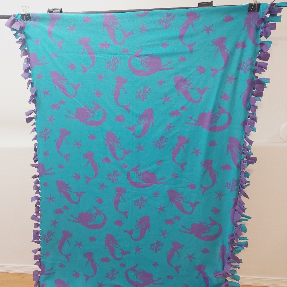 Purple Mermaids Handmade Fleece Blanket/Throw #2 (43in W X 66.5in L)